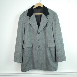 Vintage Wah Maker Tweed Herringbone Frock Coat 44 Velvet Collar Western Costume